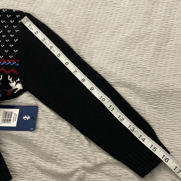 Izod Boys Sweater XS 4/5 Black 1/4 Zip Mock Neck Reindeer Fair Isle - Picture 11 of 11